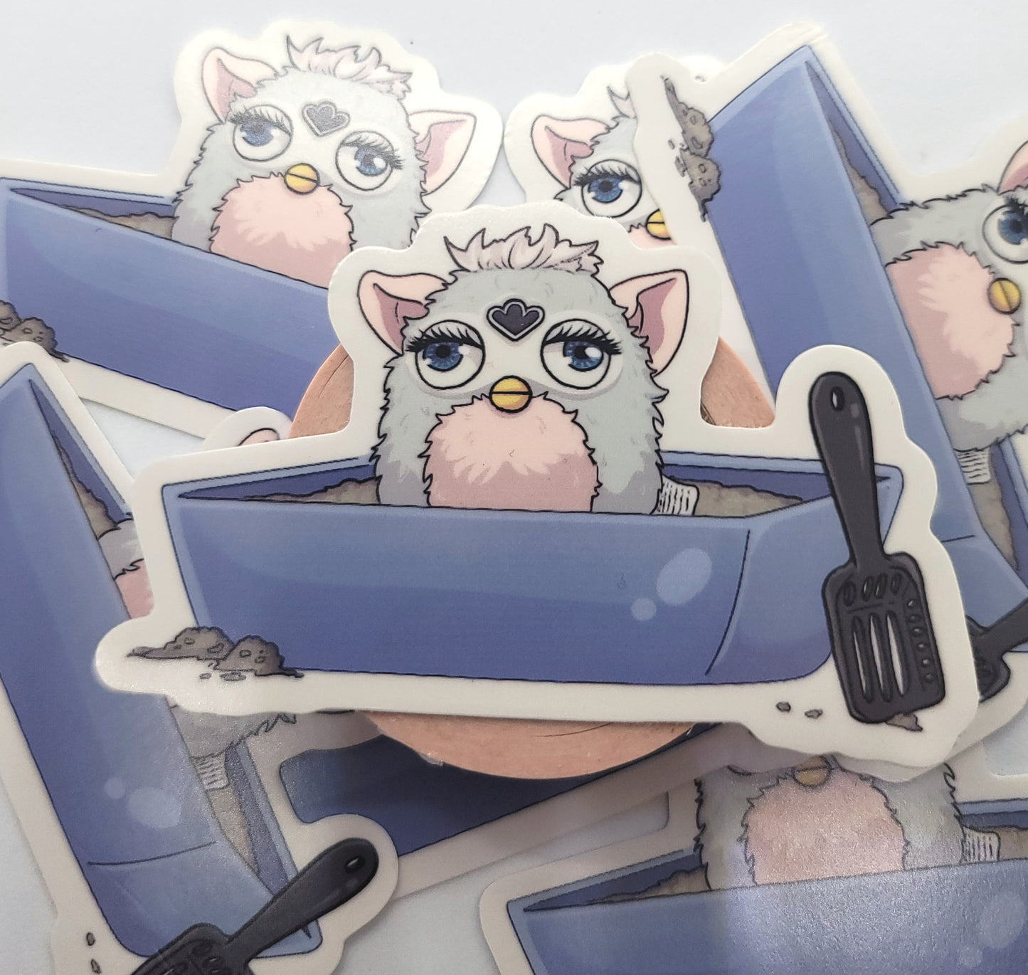 Furby in a Litterbox vinyl matte sticker