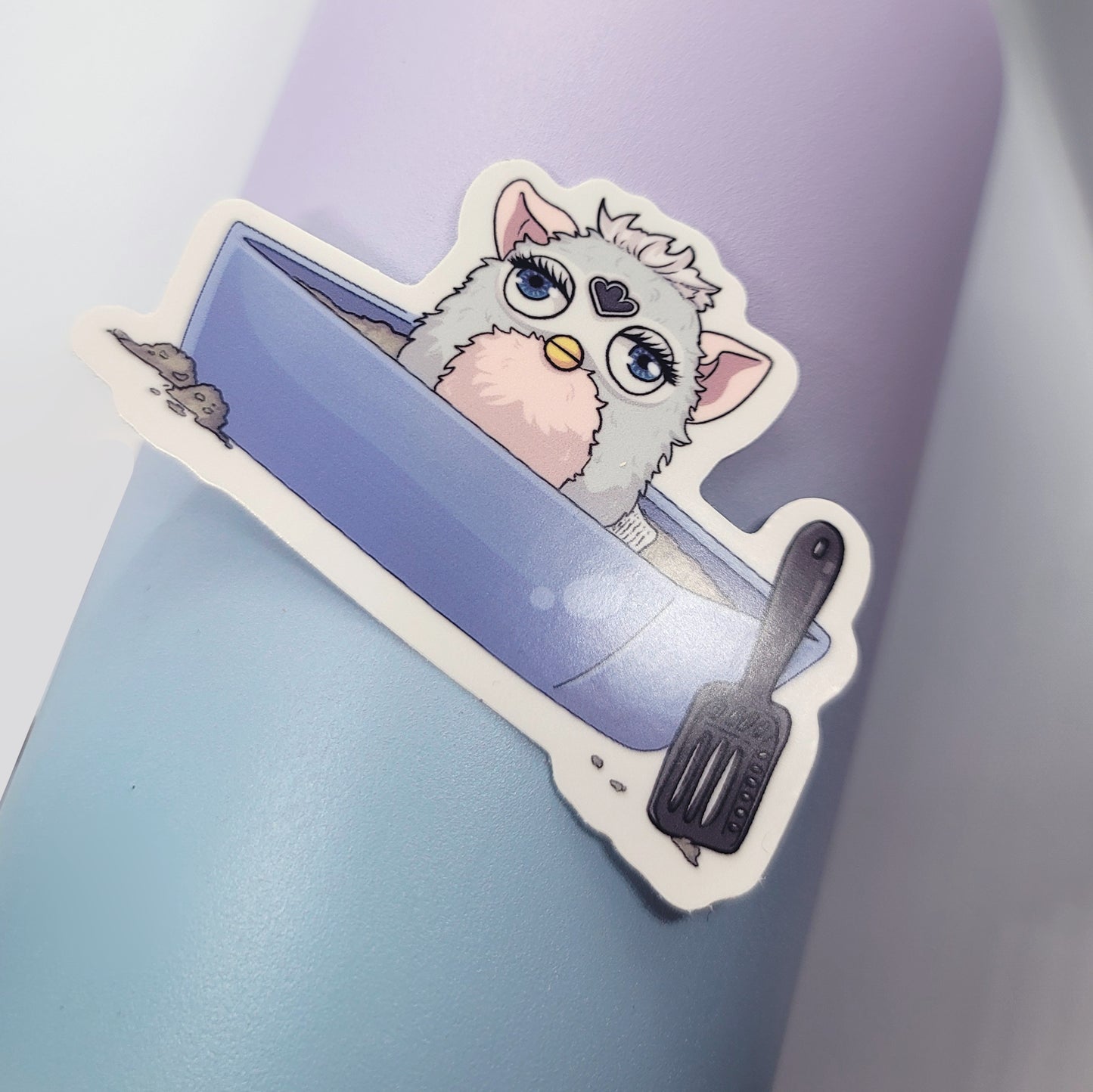 Furby in a Litterbox vinyl matte sticker