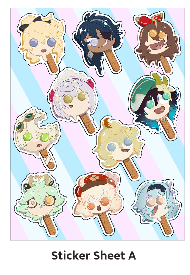 Genshin Impact Mondstadt Popsicles Glossy Sticker Sheet